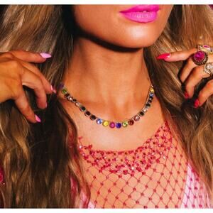 Rare Feed Me Gems Baby Birthstone Necklace Rainbow 14k Gold Plated NWT